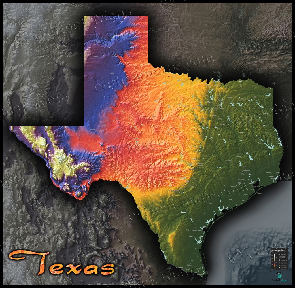 Physical Texas Map | State Topography In Colorful 3D Style - 3D Topographic Map Of Texas