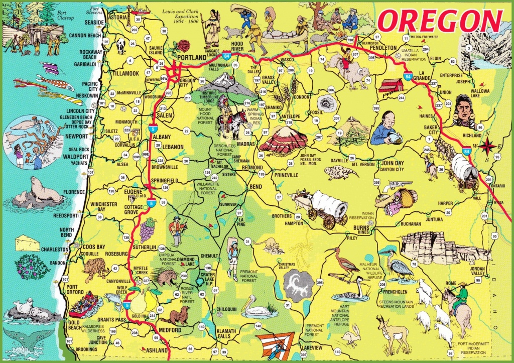 Pictorial Travel Map Of Oregon - Printable Map Of The Oregon Trail