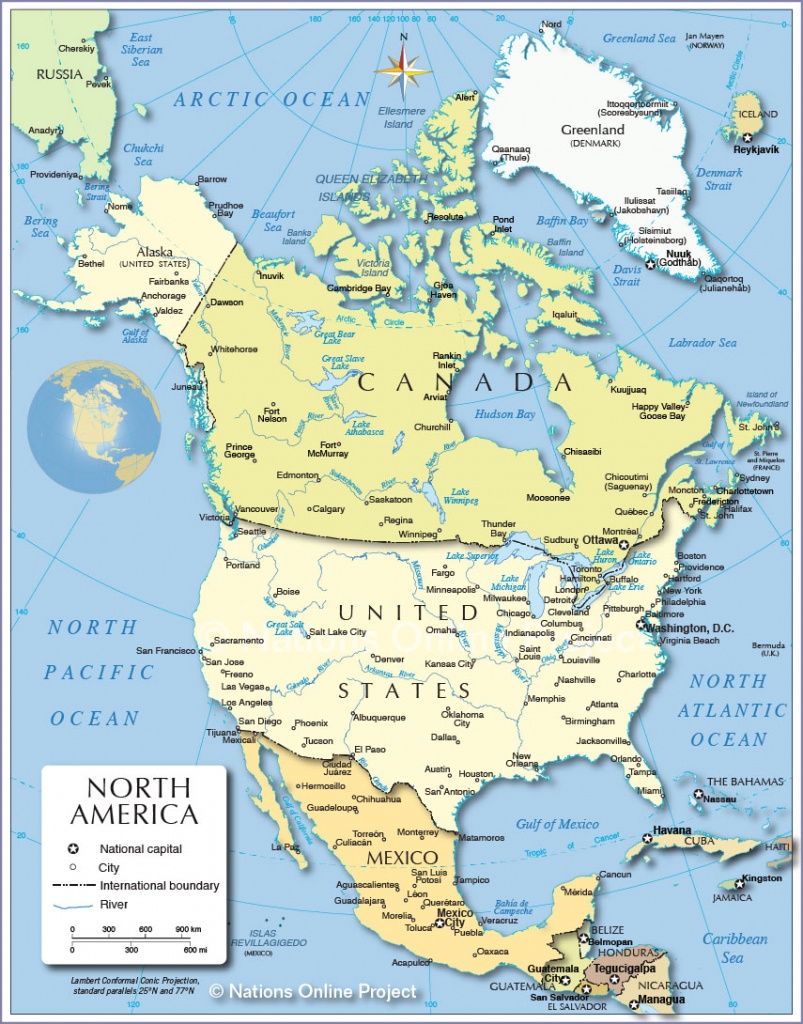 Political Map Of North America - Nations Online Project - Printable Map Of North America With Labels