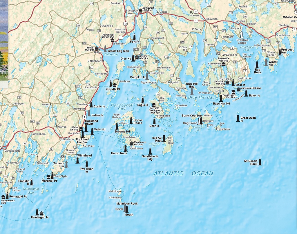 Printable Map Of Maine Lighthouses | Time Zones Map - Printable Map Of Maine Coast