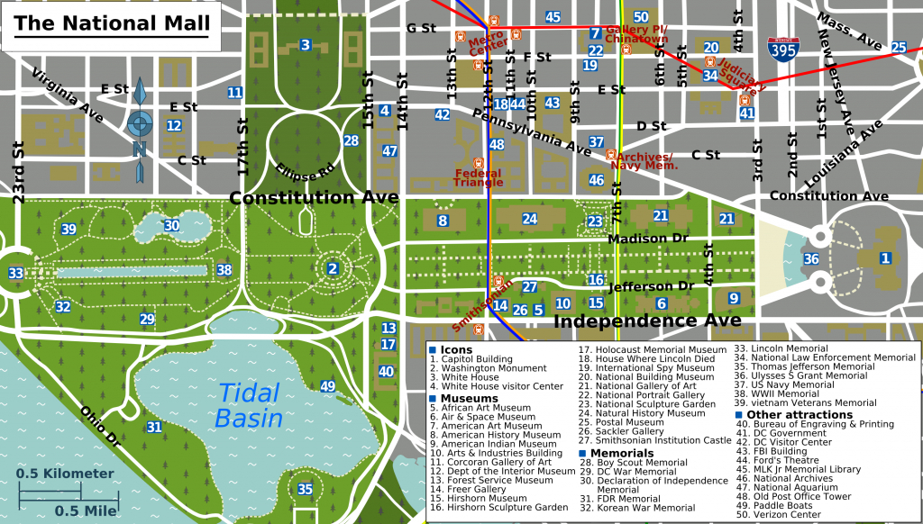 Printable Map Washington Dc | National Mall Map - Washington Dc - Tourist Map Of Dc Printable