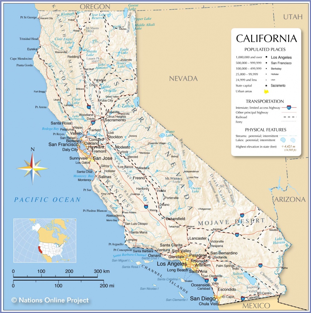 Reference Maps Of California, Usa - Nations Online Project - Detailed Map Of California West Coast