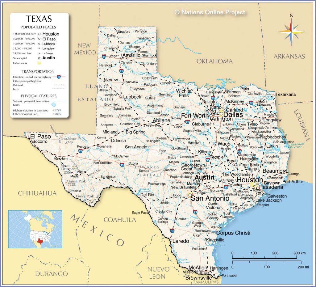 Reference Maps Of Texas, Usa - Nations Online Project - Map Of South Texas Coast