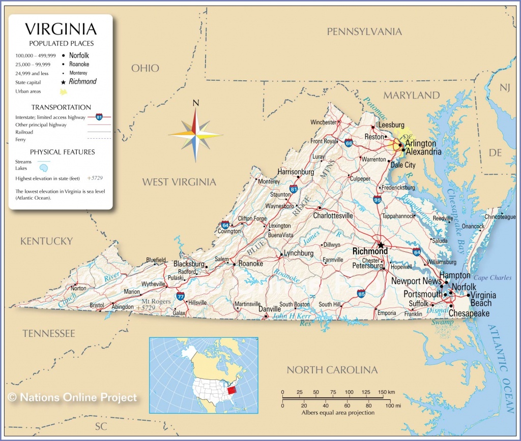 Reference Maps Of Virginia, Usa - Nations Online Project - Printable Map Of Virginia