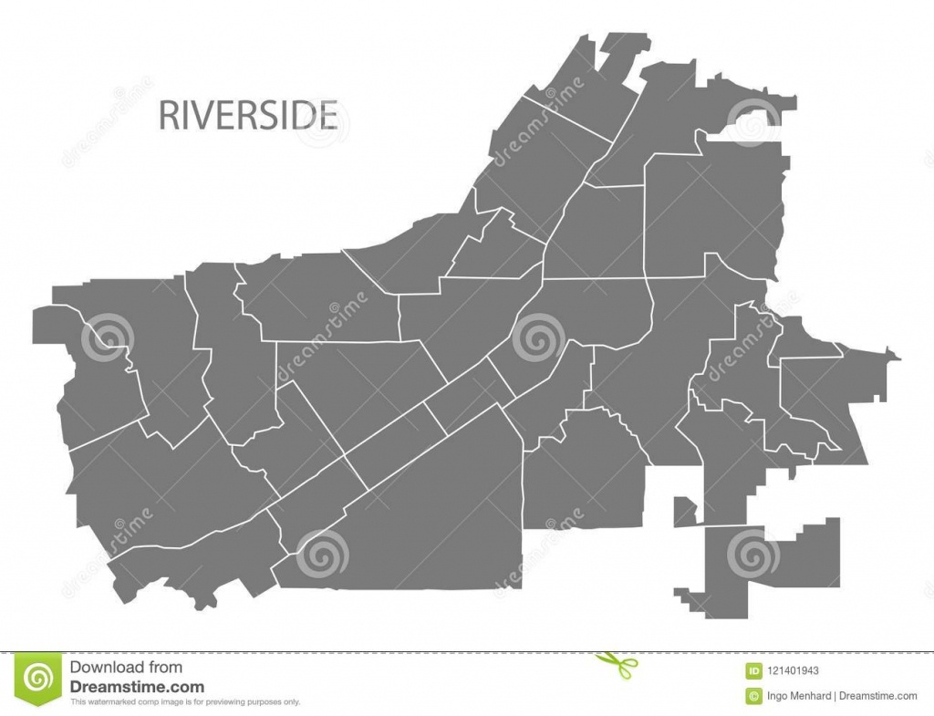 Riverside California City Map With Neighborhoods Grey Illustration - Riverside California Map