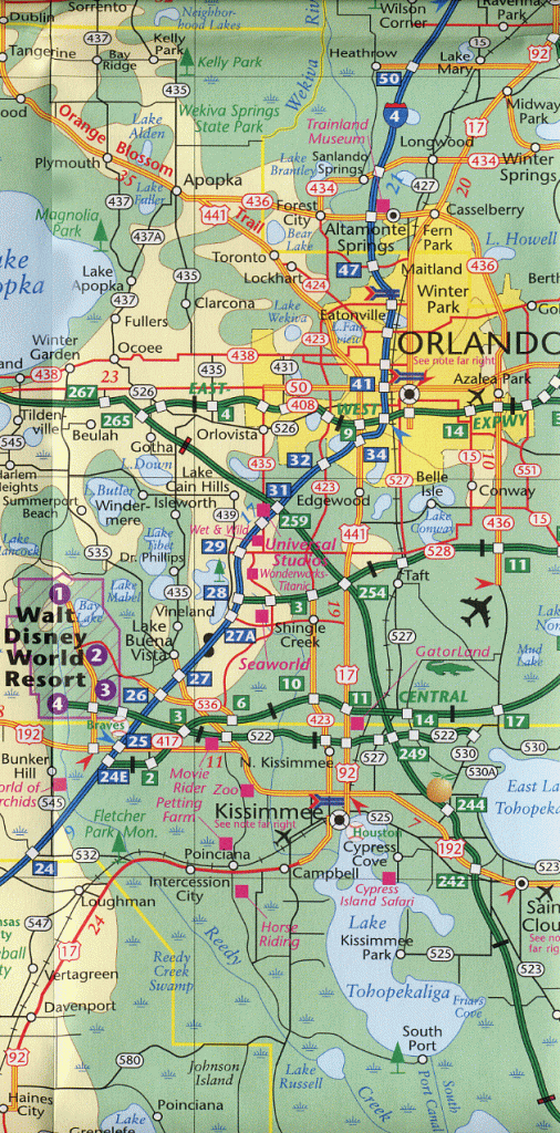 Road Map Florida Central Showing Main Towns Cities And Highways Of - Road Map Of Central Florida
