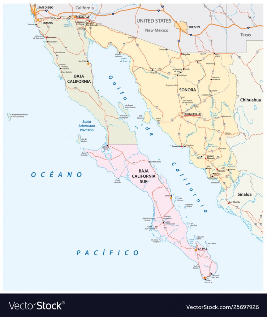 Road Map Mexican States Sonora And Baja California - Baja California Road Map