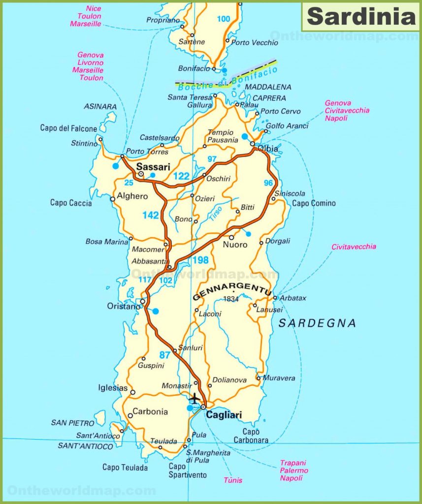 Road Map Of Sardinia - Printable Map Of Sardinia | Printable Maps