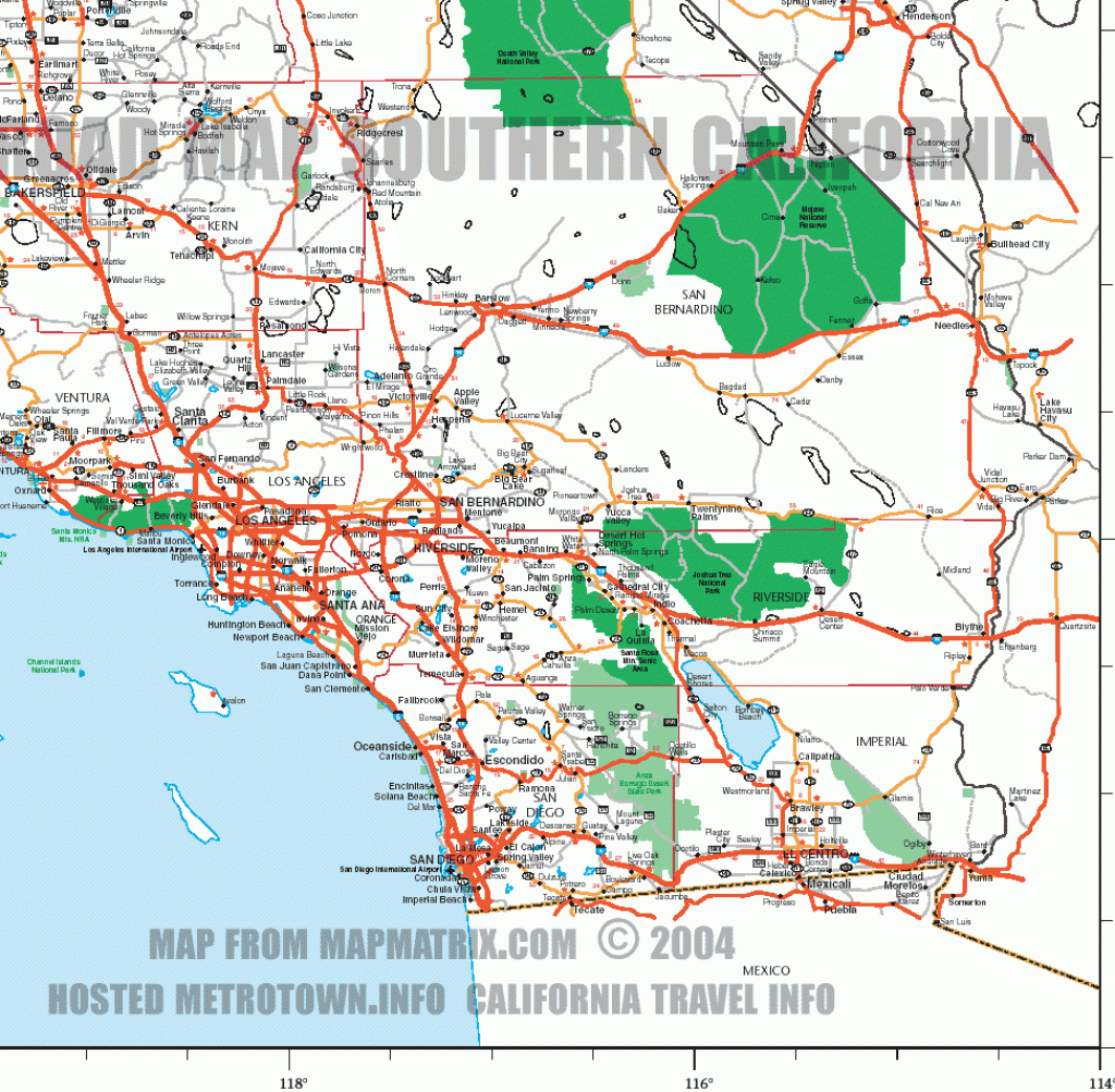 Road Map Of Southern California Including : Santa Barbara, Los - Relief Map Of Southern California