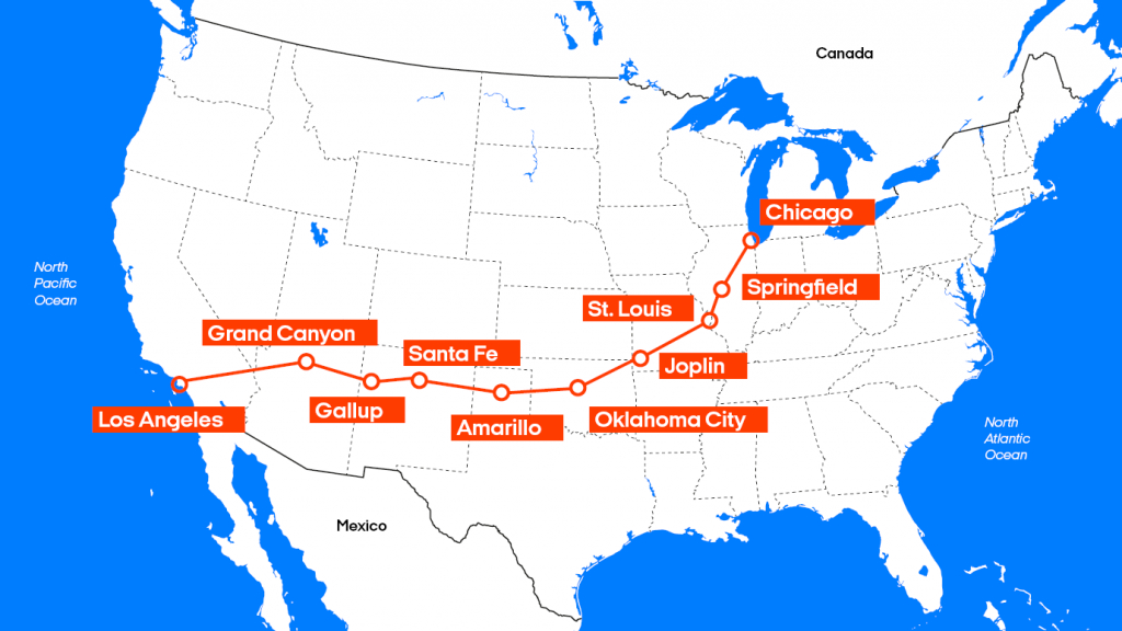 Road Trip In Usa | Road Trip Via Route 66 With Kilroy - Map Of Route 66 From Chicago To California