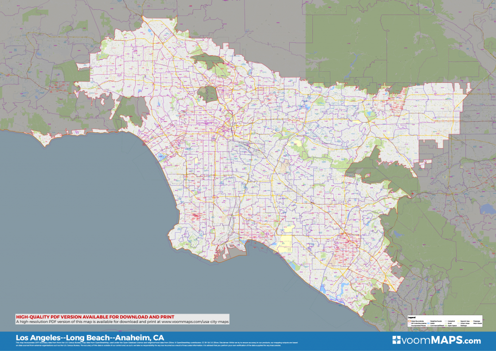 Road, Zip Code &amp; Neighborhood Map Of Los Angeles, Long Beach - Los Angeles Zip Code Map Printable