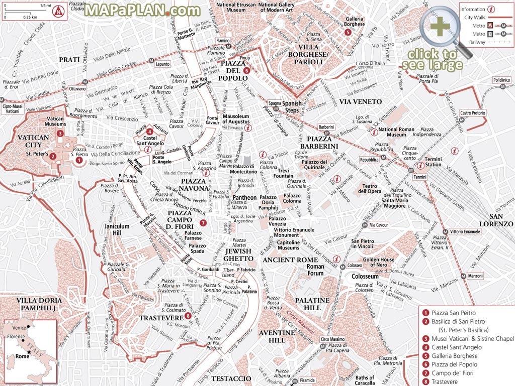 Rome Maps - Top Tourist Attractions - Free, Printable City Street Map - Rome Tourist Map Printable