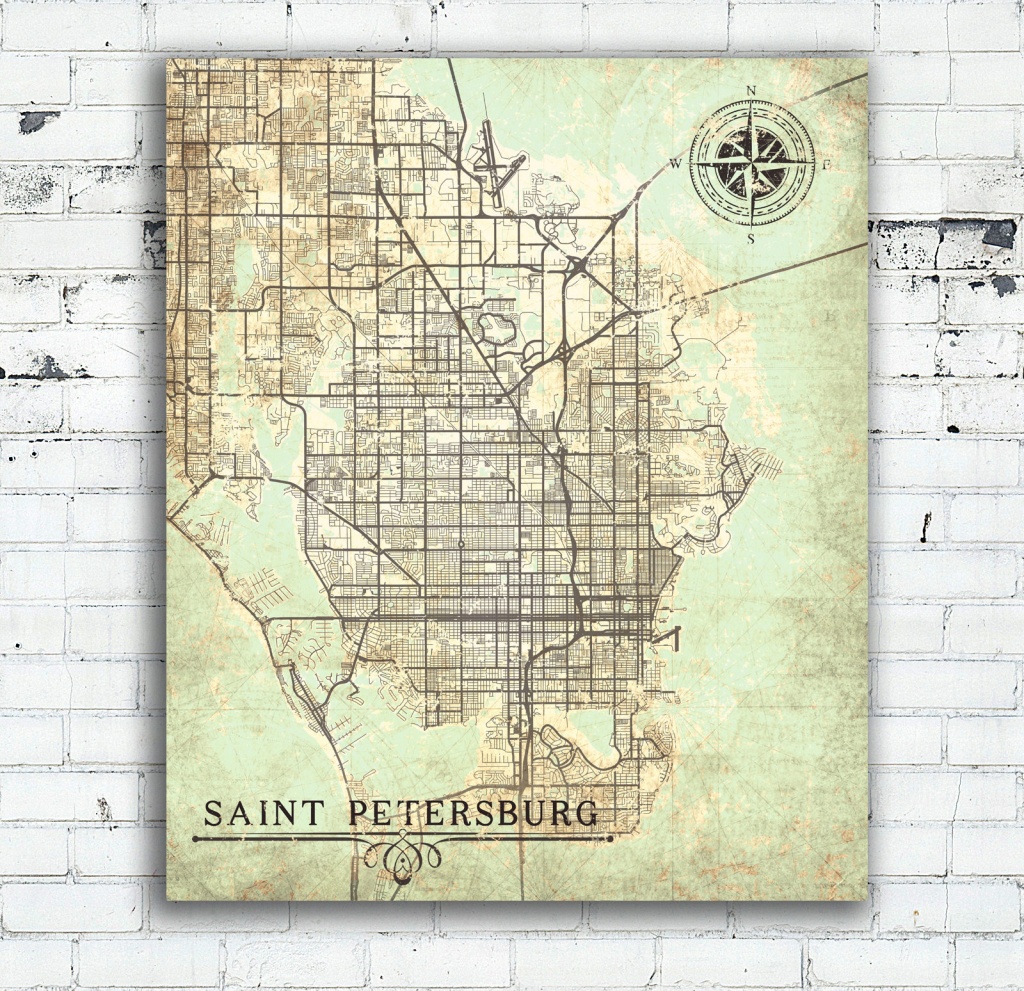 Saint Petersburg Canvas Print Florida Fl Vintage Map St Petersburg - City Map Of St Petersburg Florida