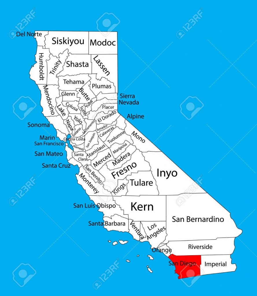 San Diego County (California, United States Of America) Vector.. - San Diego On The Map Of California