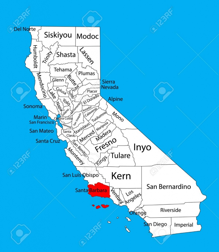 Santa Barbara County (California, United States Of America) Vector - Map Of California Showing Santa Barbara