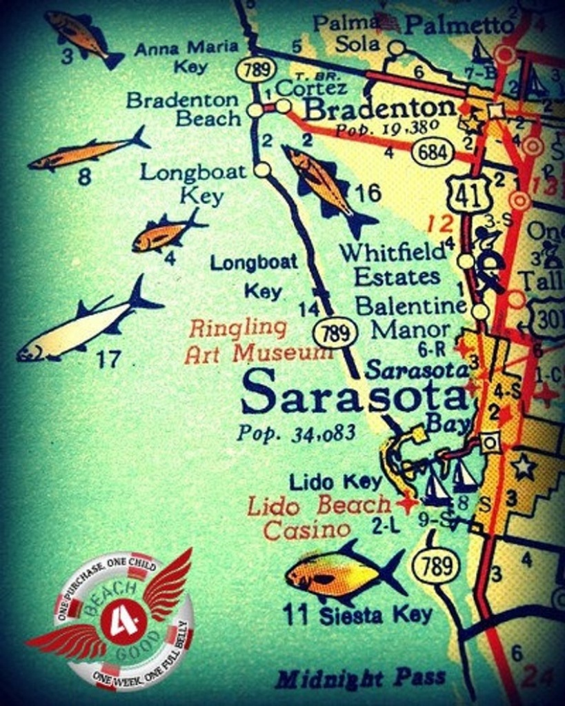 Sarasota Map Art Vintage Florida Map Art Sarasota Wall Art | Etsy - Lido Beach Florida Map
