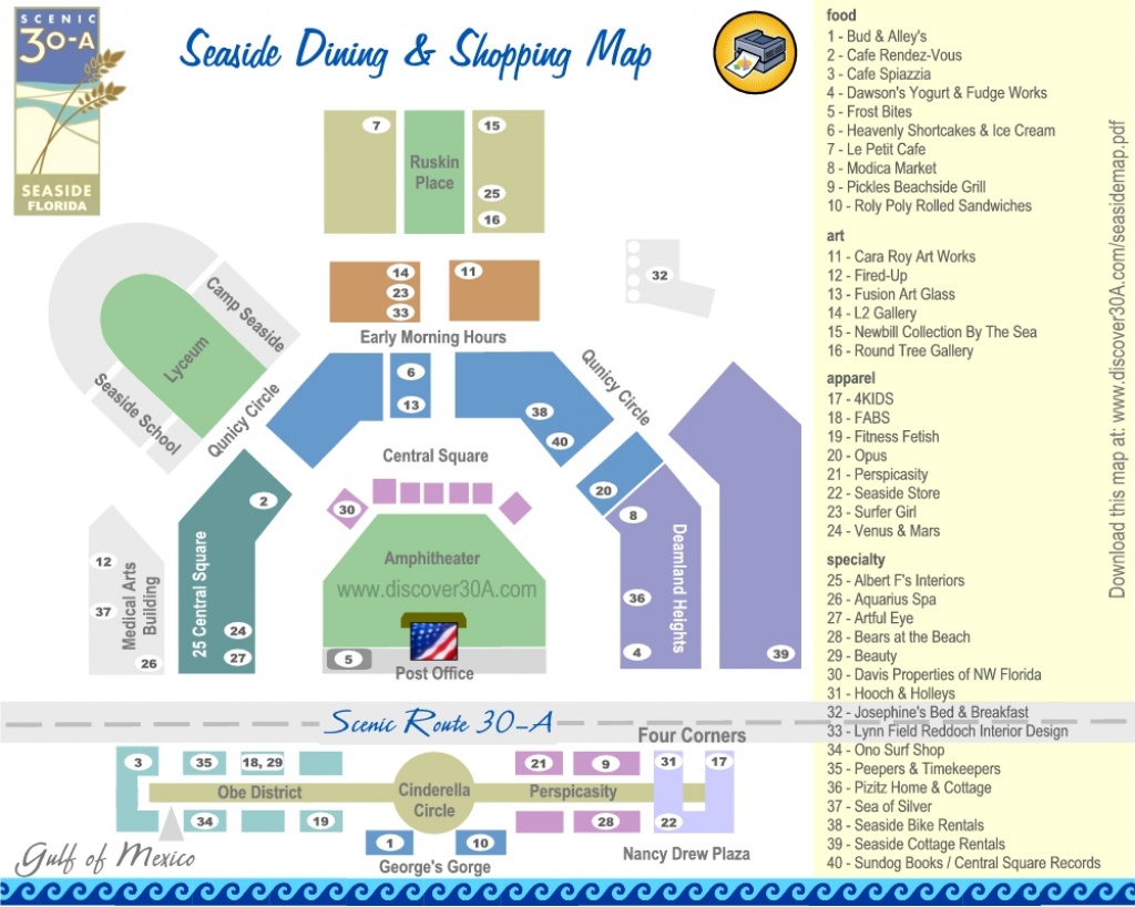Seaside Dining And Shopping Map | Discover 30A Florida - Seaside Beach Florida Map