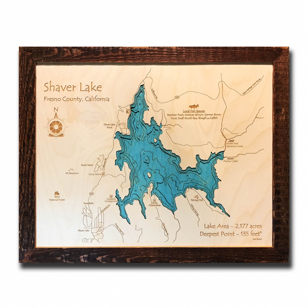 Shaver Lake, Ca 3-D Nautical Wood Map, 16&amp;quot; X 20&amp;quot; - Shaver Lake California Map