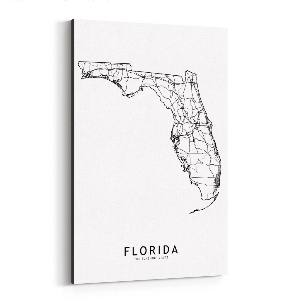 Shop Noir Gallery Florida Black &amp;amp; White State Map Canvas Wall Art - Map Of Florida Art