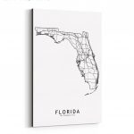 Shop Noir Gallery Florida Black & White State Map Canvas Wall Art   Map Of Florida Wall Art