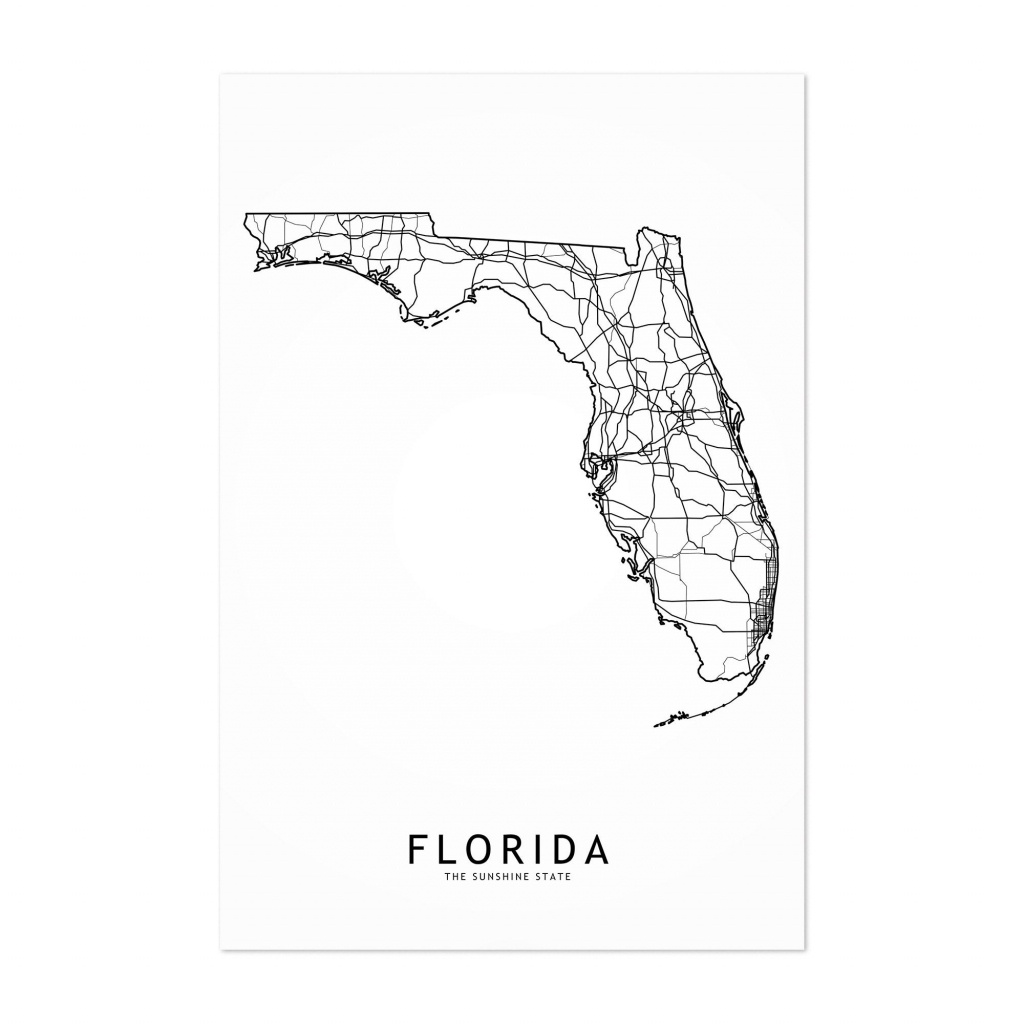 Shop Noir Gallery Florida Black &amp;amp; White State Map Unframed Art Print - Map Of Florida Art