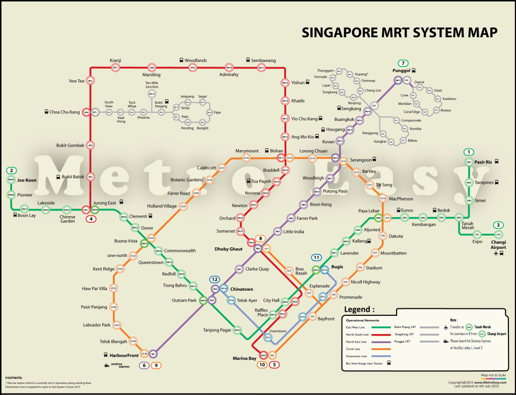 Singapore Mass Rapid Transit (Mrt) — Map, Lines, Route, Hours, Tickets - Singapore Mrt Map Printable
