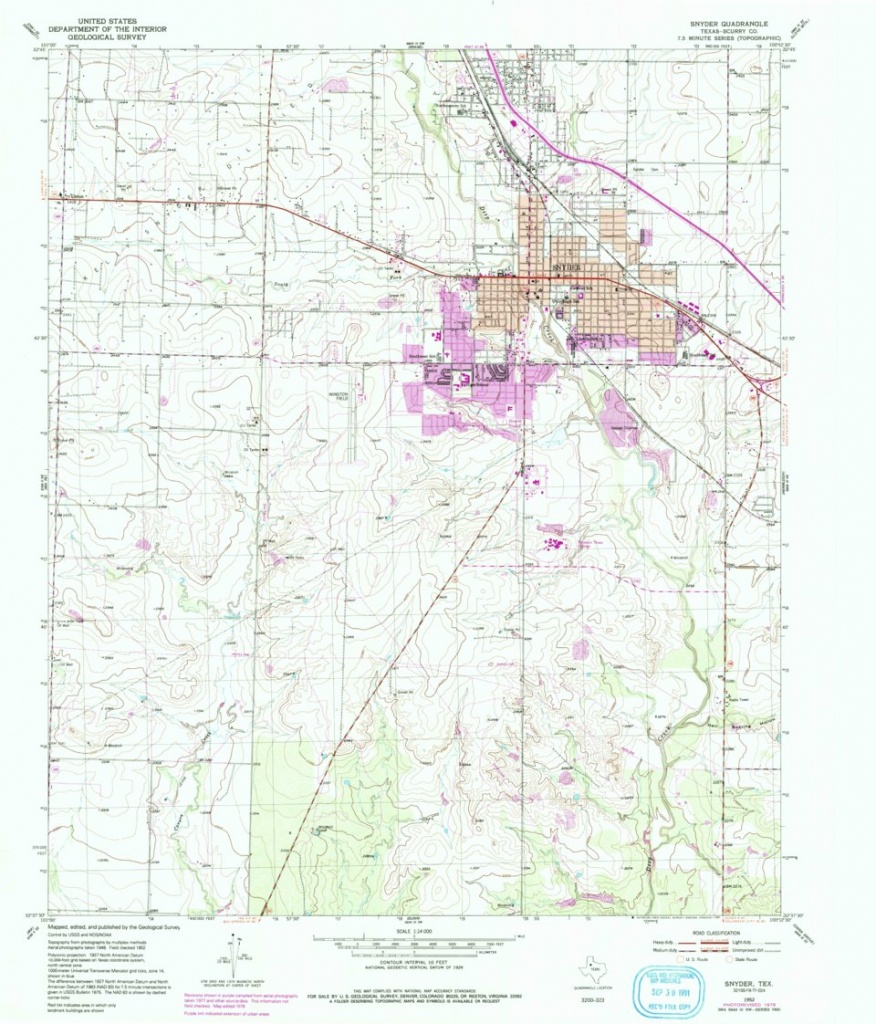 Snyder, Tx Historical Map Geopdf 7.5X7.5 Grid 24000-Scale 1952 - Snyder Texas Map