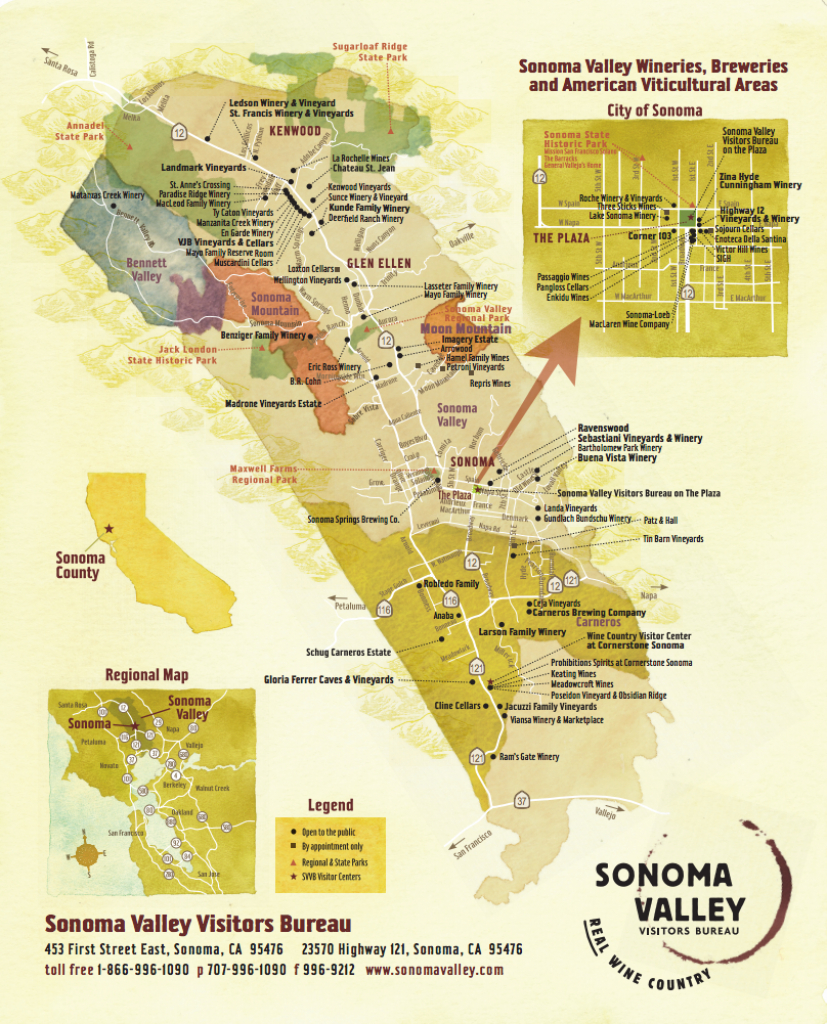 Sonoma Valley Wine Map - Best In Sonoma - Map Of Sonoma California Area