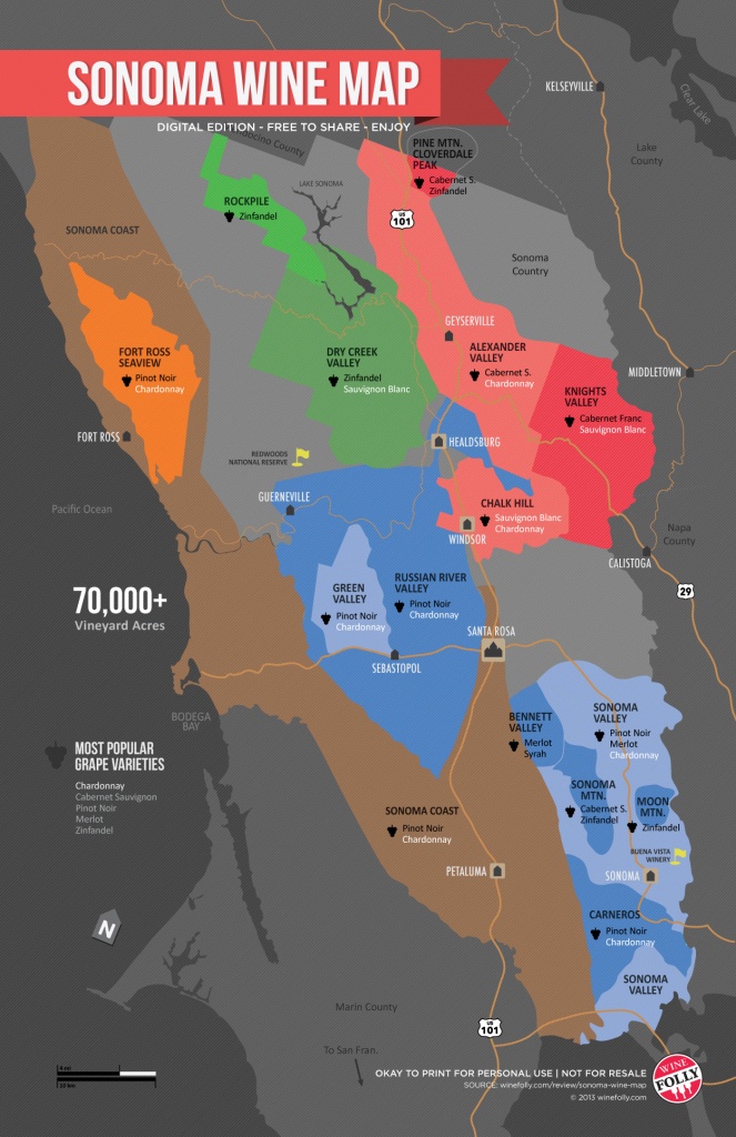Sonoma Wine Map (Poster) | Wine Folly - California Vineyards Map