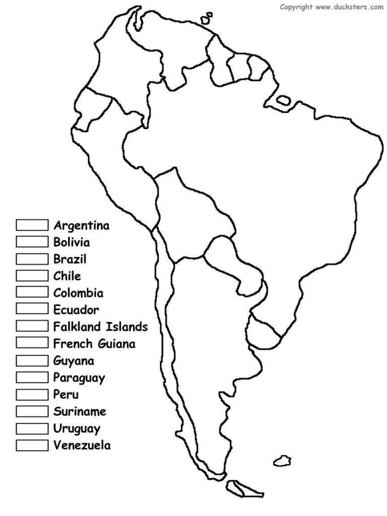 South America Blank Map Of Latin Coloring Countries And Printable - South America Outline Map Printable