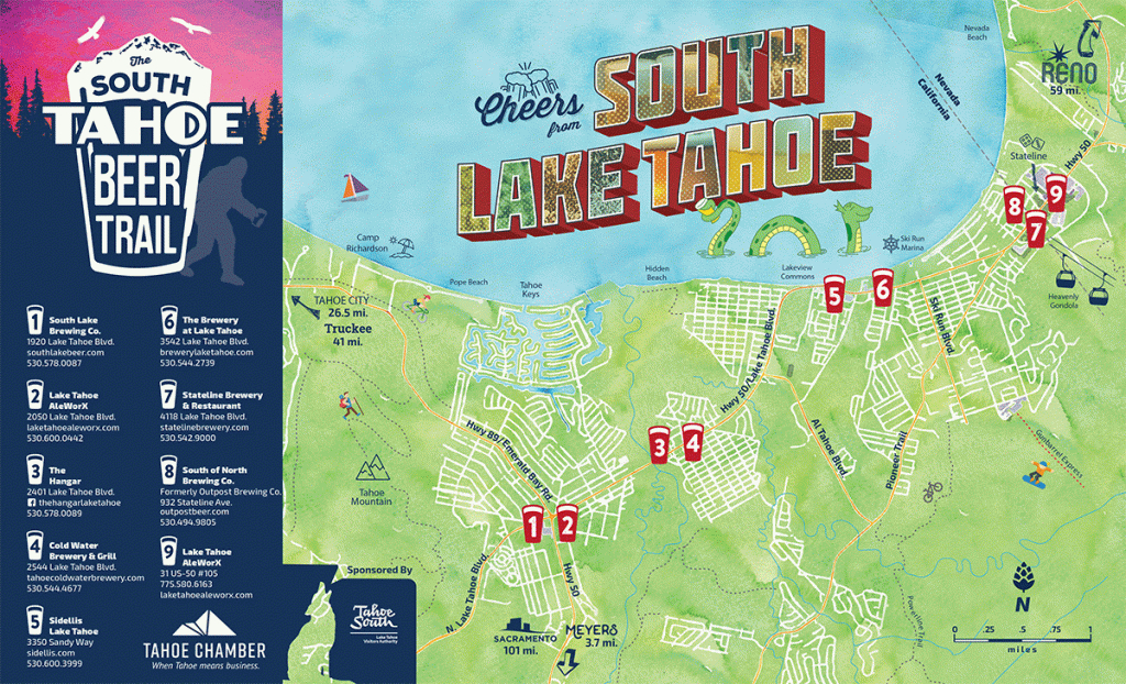 South Lake Tahoe Beer Trail | Craft Beer In Lake Tahoe | Tahoe South - Map Of Lake Tahoe Area California