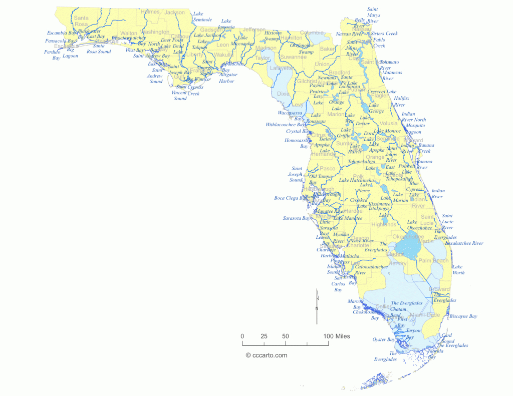 State Of Florida Water Feature Map And List Of County Lakes, Rivers - Florida Lakes Map