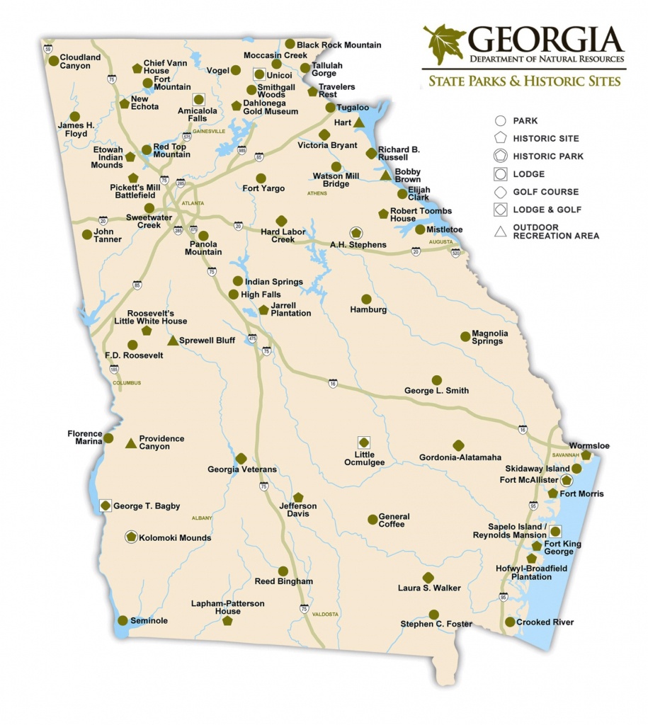 State Parks And Historic Sites Map Of Georgia - Printable Map Of Georgia