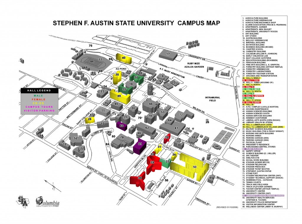 Stephen F Austin State University Campus Map - Nacogdoches Tx - Texas State Dorm Map