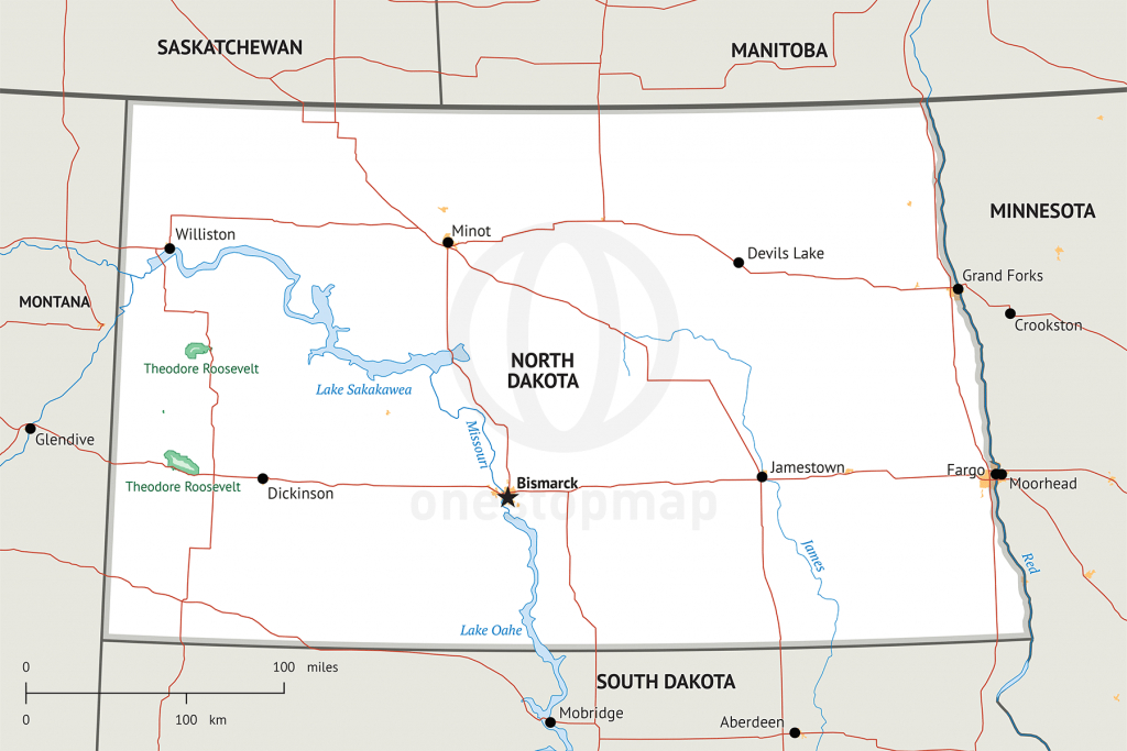 Stock Vector Map Of North Dakota | One Stop Map - Printable Map Of North Dakota