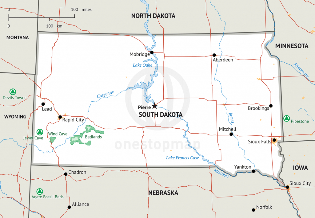 Stock Vector Map Of South Dakota | One Stop Map - Printable Map Of South Dakota