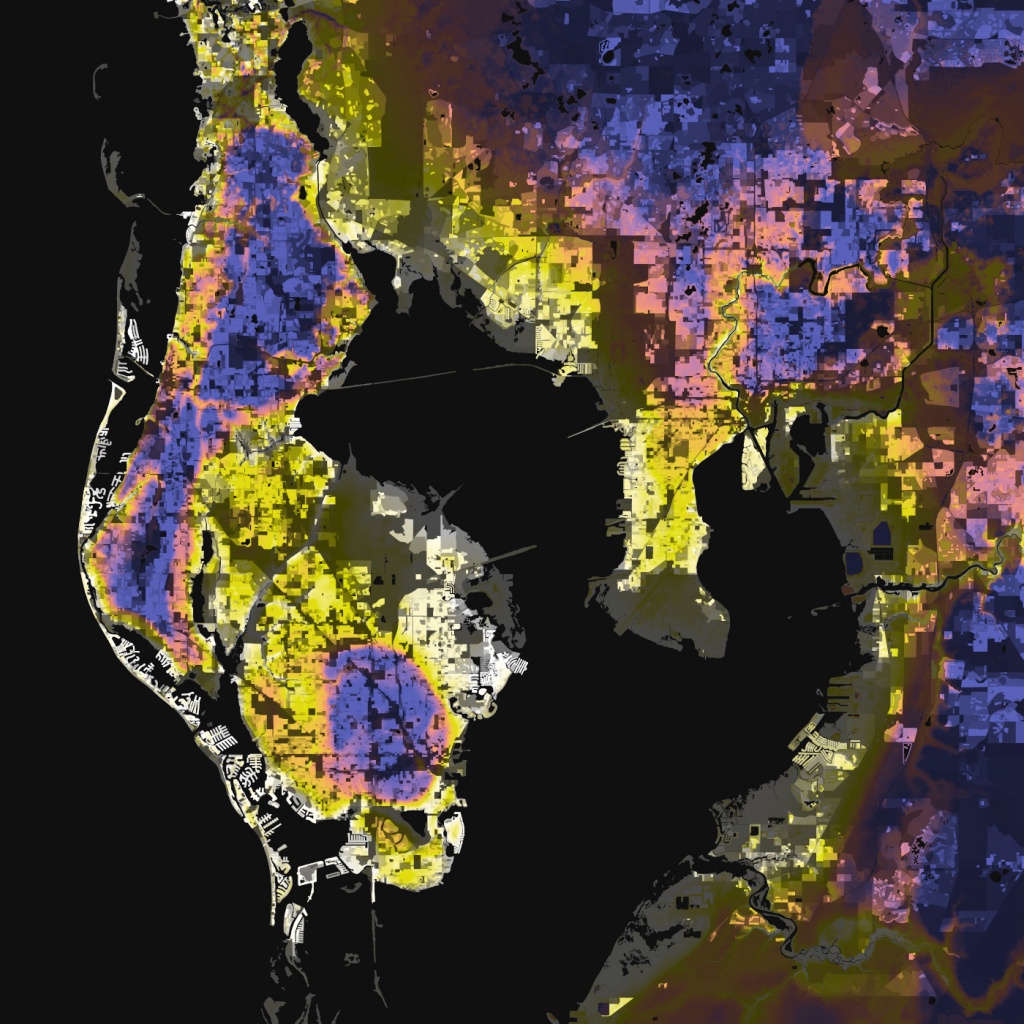 Tampa-St. Petersburg, Florida – Elevation And Population Density, 2010 - Florida Land Elevation Map