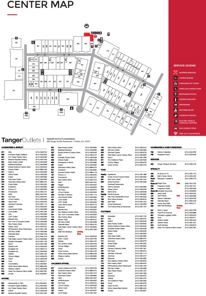 Tanger Outlets Savannah - Store List, Hours, (Location: Pooler - Tanger Outlet Texas City Map