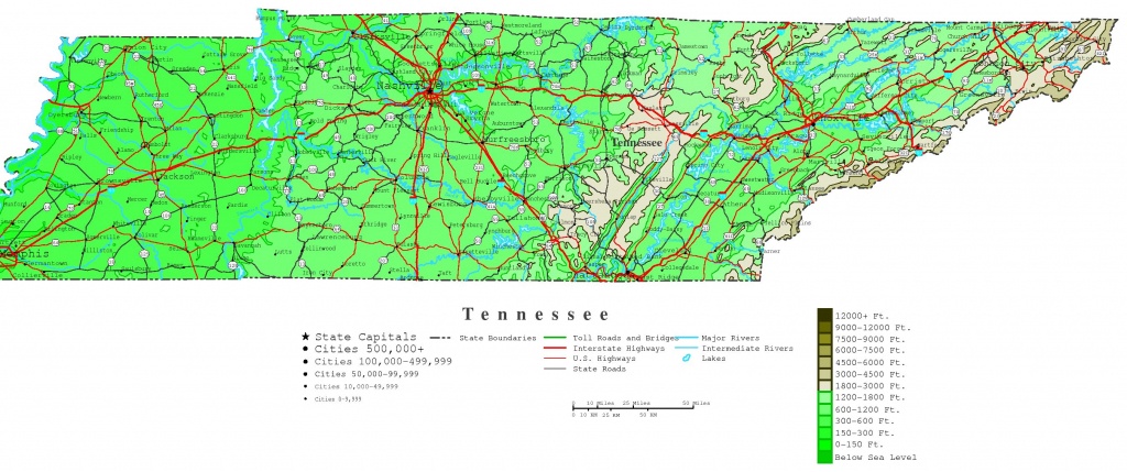Tennessee Contour Map - Printable Map Of Tennessee With Cities