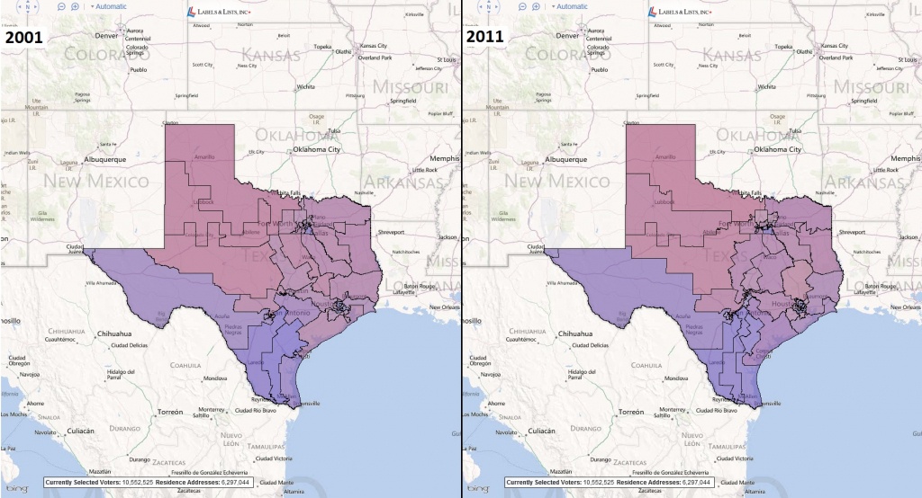 Texas Congressional Districts: Comparison 2001-2011 - Texas Representatives District Map