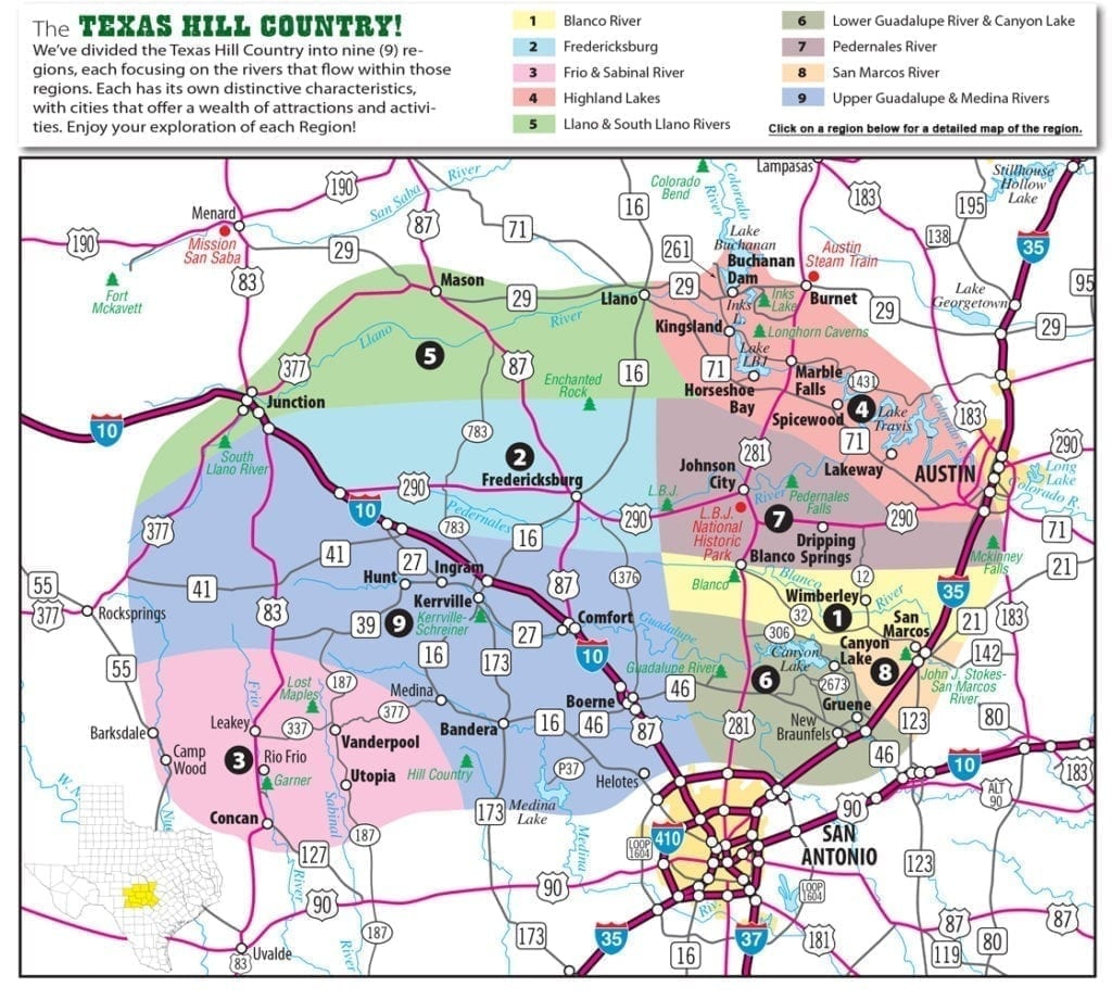 Texas Hill Country Map With Cities &amp;amp; Regions · Hill-Country-Visitor - Where Is Dripping Springs Texas On The Map