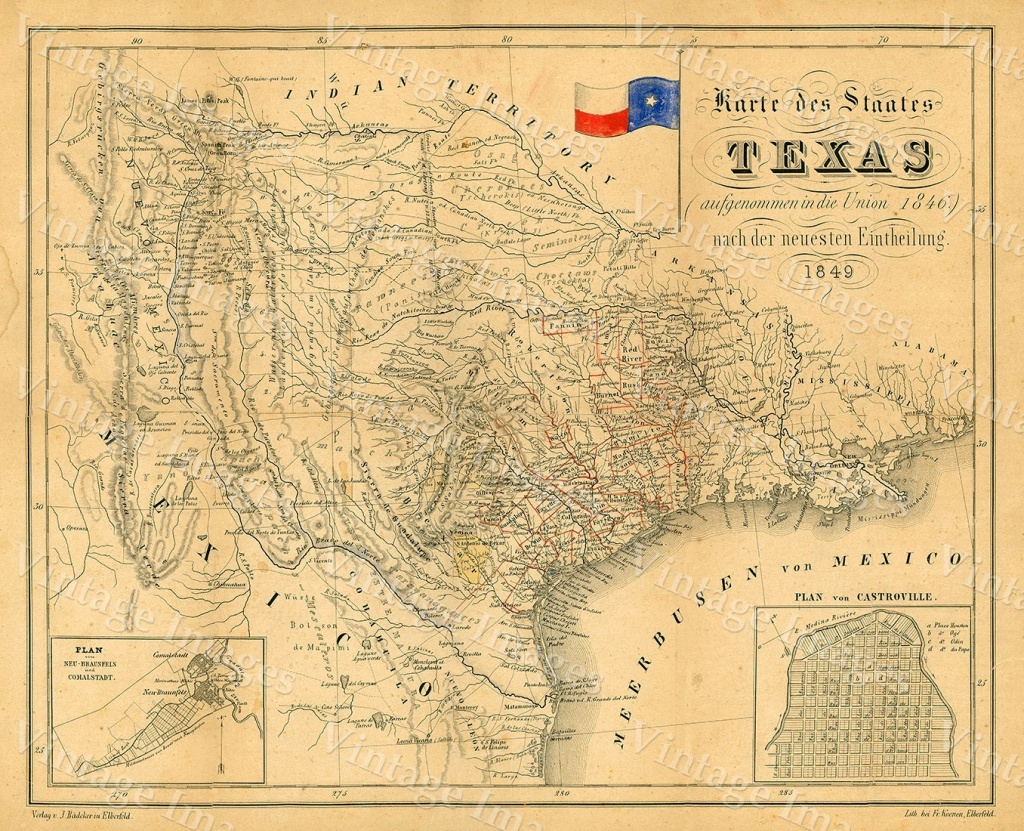 Texas Map 1849 Map Of Texas Texas Old Map Of Texas Vintage Map | Etsy - Texas Map Wall Decor
