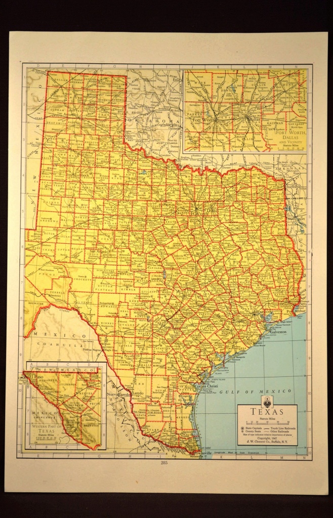 Texas Map Of Texas Wall Art Colored Colorful Yellow Vintage Gift - Vintage Texas Map Prints