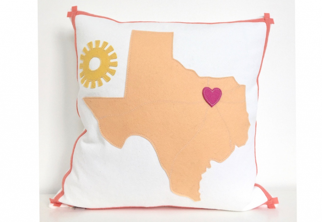 Texas Map Pillow With Heart On Dallas | Etsy - Texas Map Pillow
