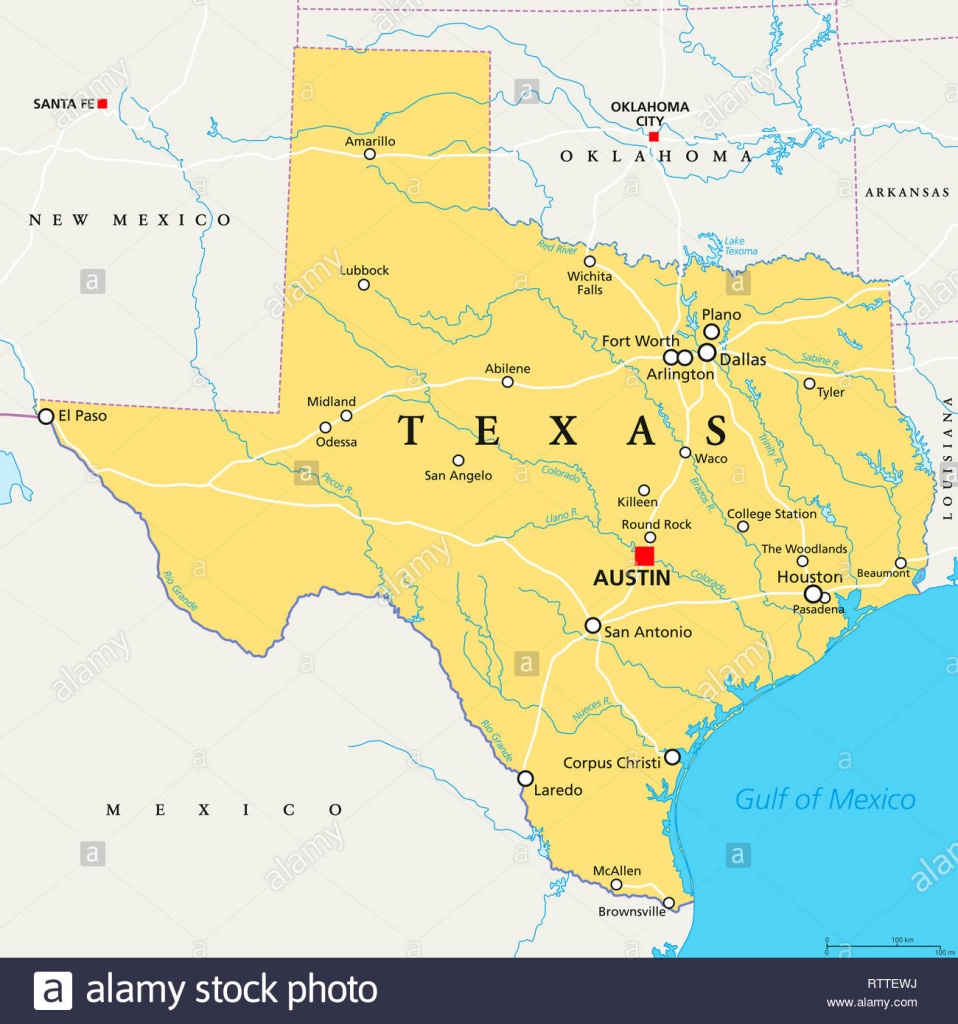 Texas, Political Map, With Capital Austin, Borders, Important Cities - South Texas Cities Map