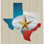 Texas Star Shower Curtain, Cowboy Belt Buckle Star Design With Texas   Texas Map Shower Curtain
