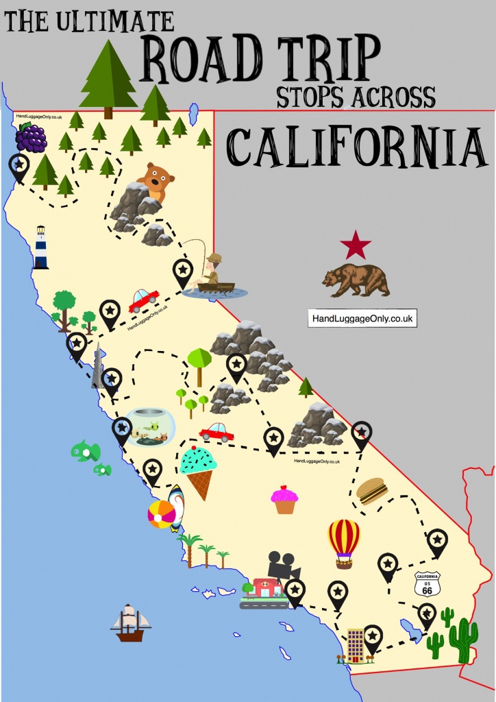 The Ultimate Road Trip Map Of Places To Visit In California - Hand - California Destinations Map