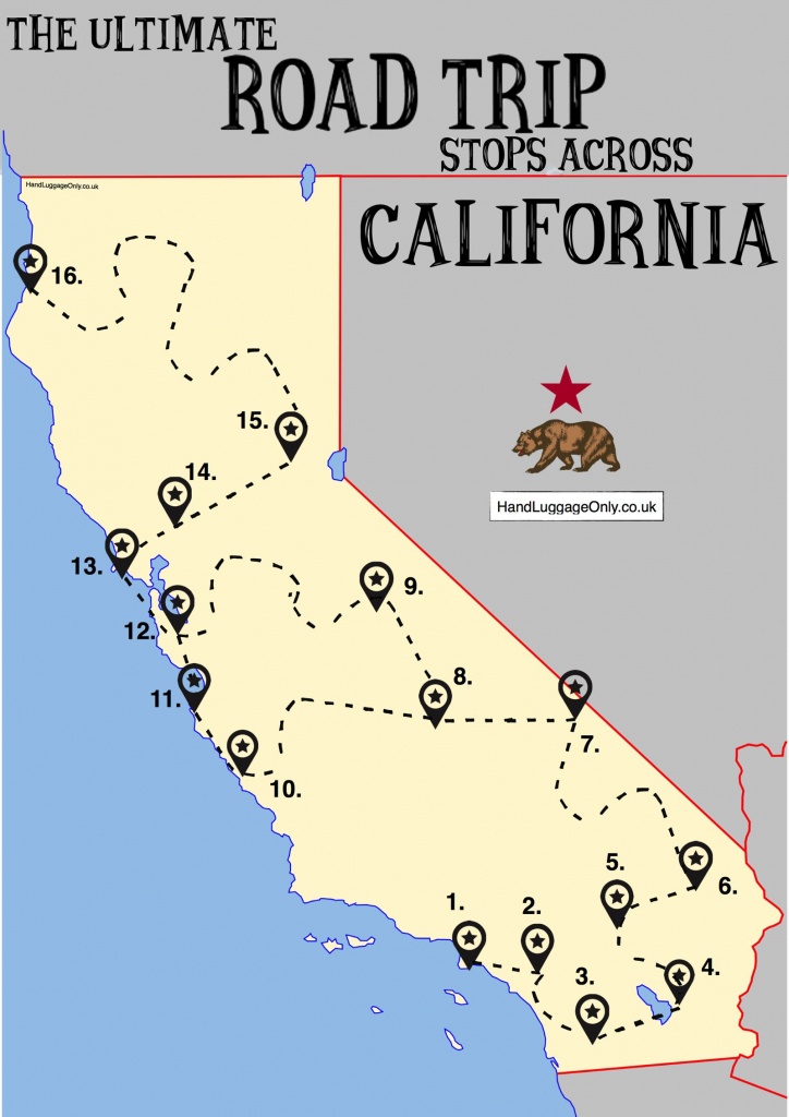 The Ultimate Road Trip Map Of Places To Visit In California - Hand - Northern California Road Trip Map