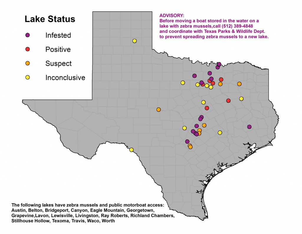The Zebra Mussel Threat - Texas Lakes Map