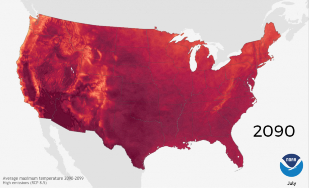 These Beautiful, Terrifying Maps Show How Hot We&amp;#039;ll Get In 2090 - Florida Temp Map